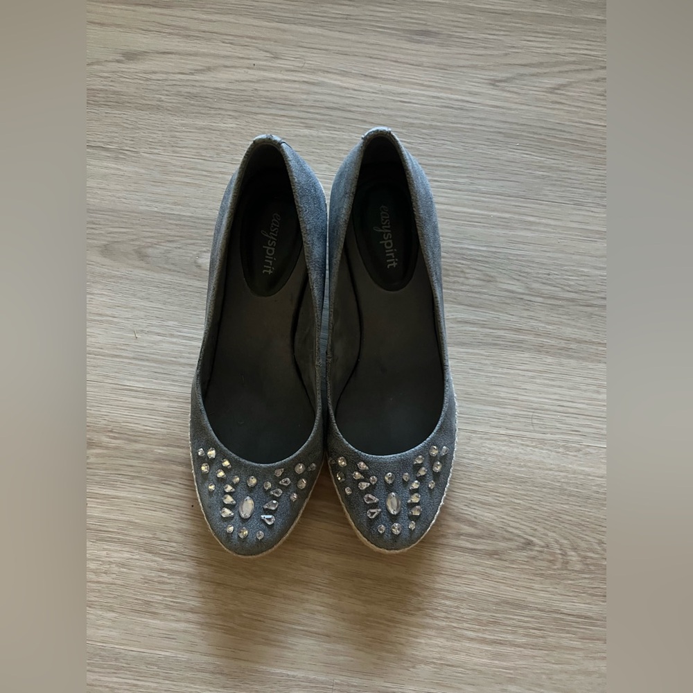 Easy Spirit Gracey Wedge Heels Embellished Suede Espadrille